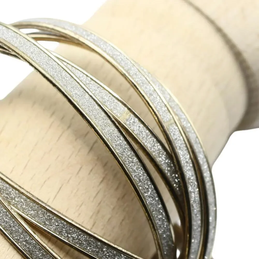 Vintage Interlocked Bangle Bracelets Gold w Silver Glitter 80s 90s Glam -Hey Viv
